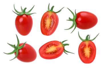 Cherry tomatoes and halved isolated, transparent PNG, collection, PNG format, cut out
