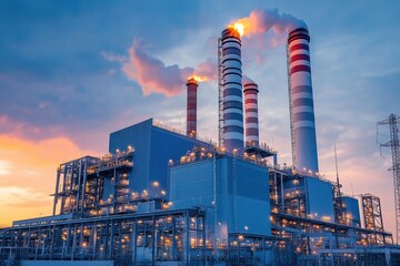 Obraz premium High-efficiency power plant close-up, detailed turbine structures and energy production in action