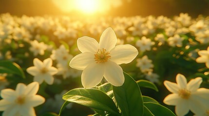 A close-up of a white flower in a sunlit field.