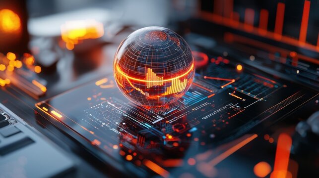 Futuristic Data Adoption Metrics Interface in Digital Workspace with Vibrant Analytics Charts