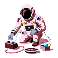 A flat illustration of an astronaut fixing his spacesuit    © Vectors Market