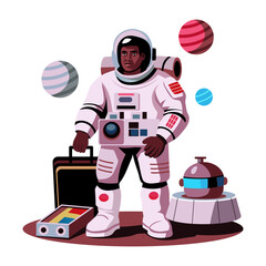 A flat illustration off a space explorer wearing a spacesuit   © Vectors Market