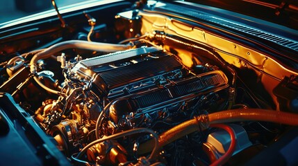 Fototapeta premium Detailed Close-Up of a Classic Car Engine Highlighting Its Design