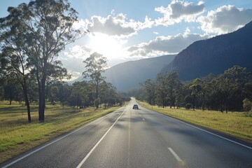 Fototapeta premium Scenic highway road trip through mountains.