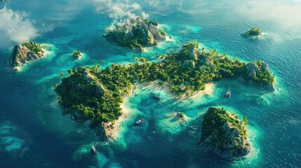 Obraz premium Breathtaking Aerial View of Tropical Island Paradise with Clear Waters