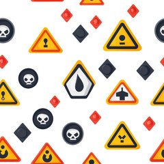 Flat style warning sign, seamless pattern, isolated on a white background, perfect for modern safety graphics  cutout png