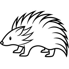 Cute Silhouette of a Porcupine line art vector cartoon illustration