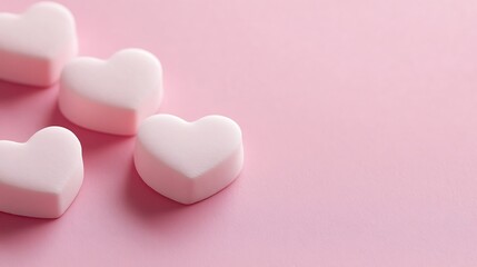 Fototapeta premium Pink Heart Shaped Marshmallows On Pink Background