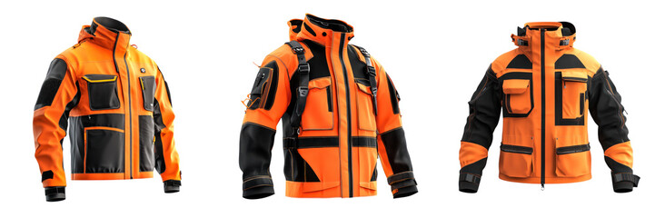 Naklejka premium High visibility protective jackets for forestry safety gear, ideal for outdoor work