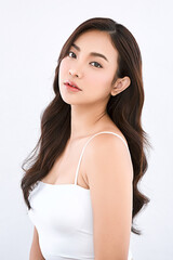 Beautiful young asian woman with clean fresh skin on white background, Face care, Facial treatment, Cosmetology, beauty and spa, Asian women portrait.