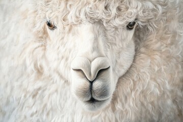 Obraz premium Portrait of an alpaca with detailed fur texture, neutral background, sharp focus, studio lighting