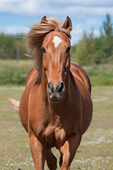Obraz premium A horse galloping freely in an open field, showcasing its grace and freedom