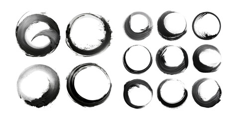 Abstract Black and White Brush Strokes on Transparent Background