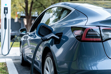 An electric car being loaded with energy
