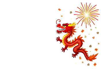 Fototapeta premium Vector illustration of Chinese dragon with Chinese New Year celebration with firework.