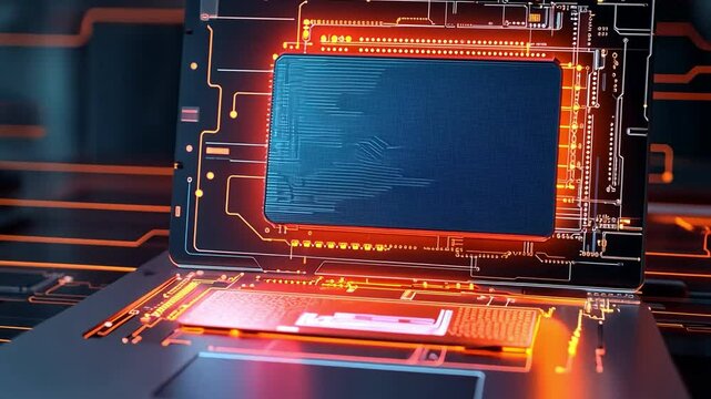 Futuristic laptop with glowing circuits showcasing advanced technology.