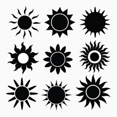 set of black and white sun icons