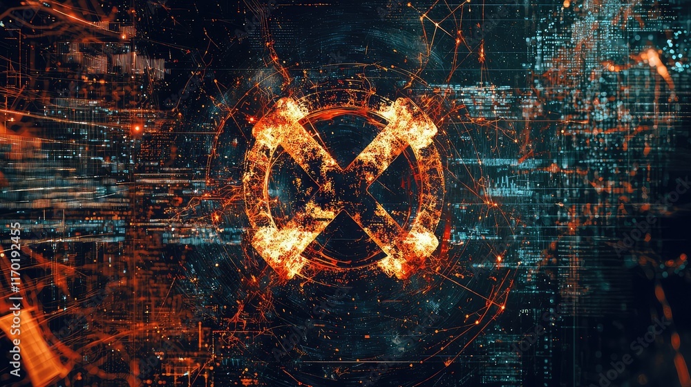 Poster abstract digital background with fiery circular pattern and glowing effects
