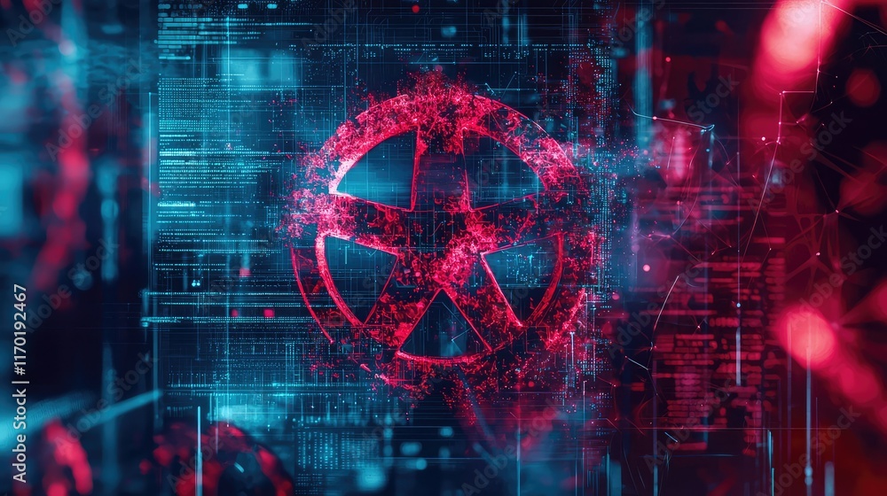 Poster abstract digital background with red star on futuristic design