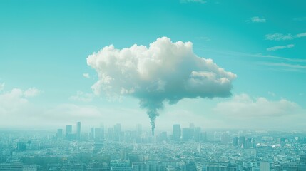Artistic Landscape with Cloud and Smoke Above Urban City Skyline