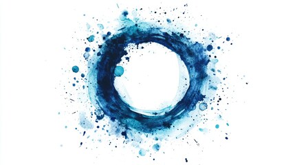 Fototapeta premium Blue Watercolor Circle Graphic Acrylic Blots on Paper Fresh Art Rounds Elements Hand Paint Watercolor Circle Indigo Isolated Drops Splatter Pastel Dots Teal Watercolor Circle