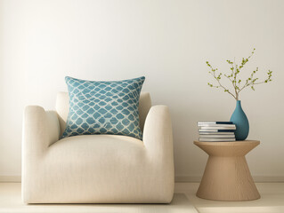 Cozy living room with modern armchair and decorative elements in a bright setting