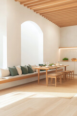 Fototapeta premium Bright and modern dining area with minimalist design and natural light in a cozy home