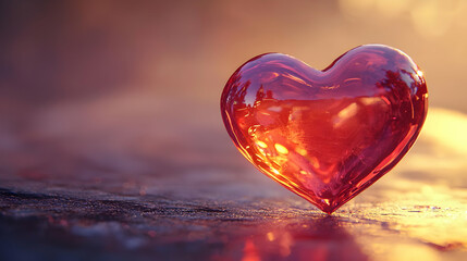 Glass Heart Reflects Sunset's Warmth