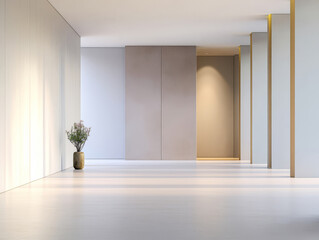Fototapeta premium Modern interior design featuring minimalist hallway and natural decor elements
