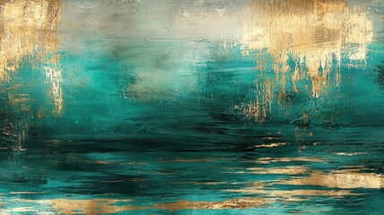 Turquoise and gold grunge wall texture