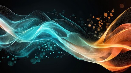 Obraz premium Psychedelic Wave Design: Vibrant Orange, Teal, and White on Black
