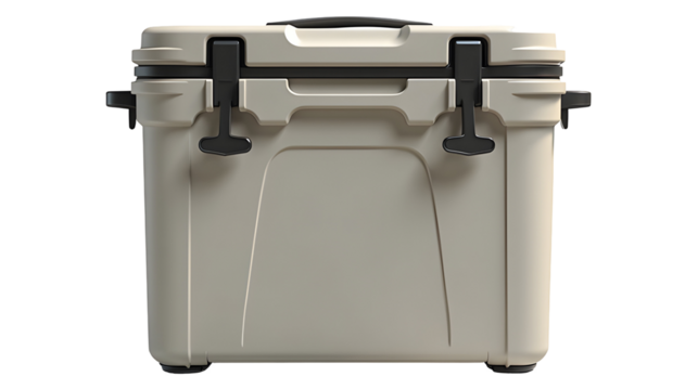 Sleek Beige Cooler:  Perfect for picnics, adventures, or keeping drinks refreshingly cold. Durable and stylish, this cooler is ready for anything!, cut out
