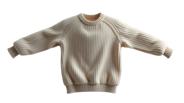 Cozy ribbed beige sweater, soft texture, relaxed fit, perfect for fall.  Neutral tones, stylish and comfortable., cut out