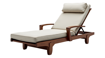 Indulge in comfort. This elegant chaise lounge, with its creamy cushions and rich wood, invites relaxation and tranquility. Perfect for unwinding!, cut out