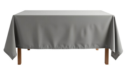 Elegantly draped grey tablecloth on a wooden table. Simple, minimalist, and perfect for showcasing products or creating a serene atmosphere., cut out