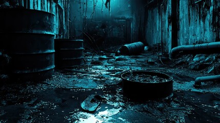 Abandoned Industrial Space with Decay and Dark Atmospheric Lighting