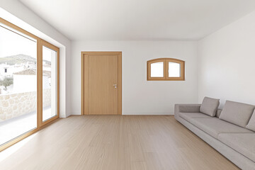 Obraz premium Minimalist interior design of a bright and airy living room with natural light