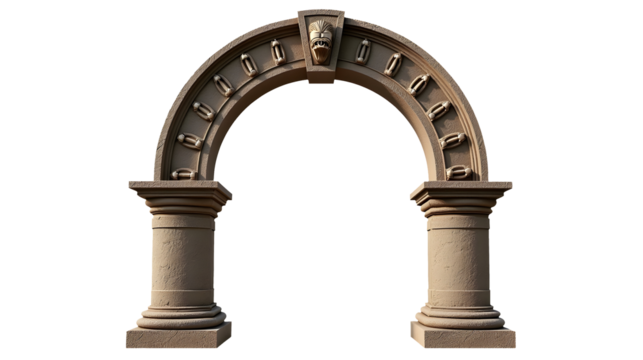 Majestic stone archway, classical columns flanking a grand entrance. Intricate carvings accentuate the timeless design, evoking a sense of history and grandeur., cut out
