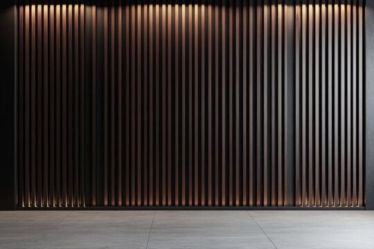 Modern minimalist dark wood slat wall interior.