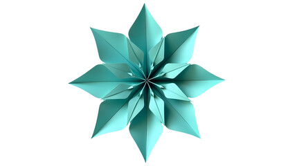 Obraz premium Aqua Origami Flower: A mesmerizing teal paper creation. Intricate folds and elegant symmetry create a serene, artistic masterpiece., cut out
