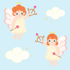 Cute Hand Drawn Cartoon Vector Cupid Angel Valentine Red Hair