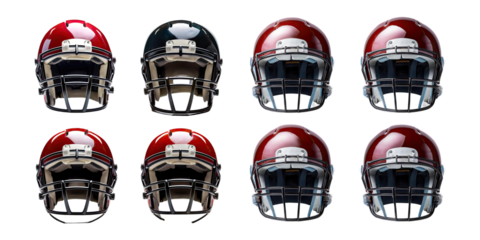 Glossy Football Helmets on Transparent Background