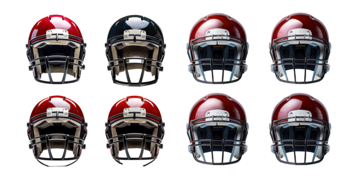 Glossy Football Helmets on Transparent Background