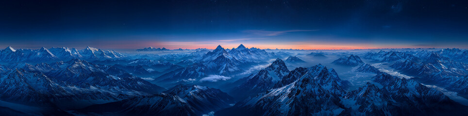 Obraz premium Sunset over Himalayas aerial view seamless high resolution panorama
