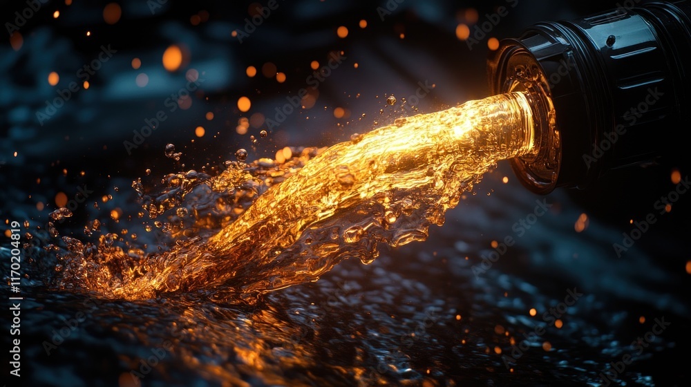 Aufkleber A dynamic stream of glowing liquid pouring from a nozzle, creating an energetic visual effect.
