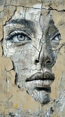 Artistic Portrait of a Woman Emerging from Cracked Wall Surface