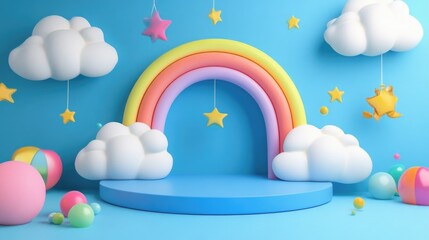 A whimsical, edible land featuring a magical rainbow and clouds made of candy. Ideal for children's parties or creative events.