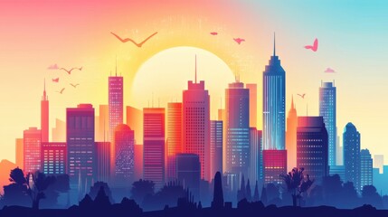 Fototapeta premium A futuristic cityscape with financial institutions highlighted,