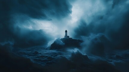 Lighthouse Stands Strong Against a Furious Ocean Storm