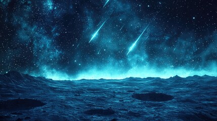 Naklejka premium Stunning Cosmic Landscape with Stars and Meteors in Dark Space